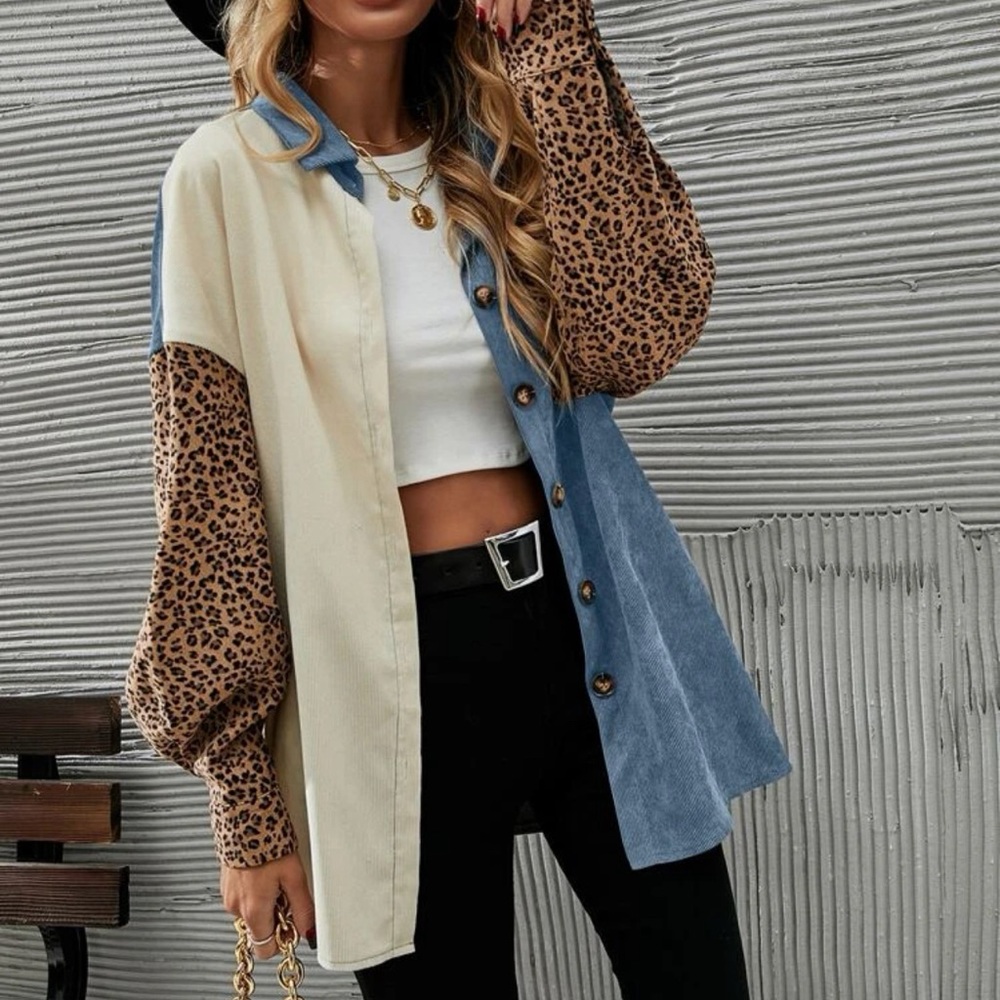 SHEIN LUNE Cut & Sew Leopard corduroy jacket